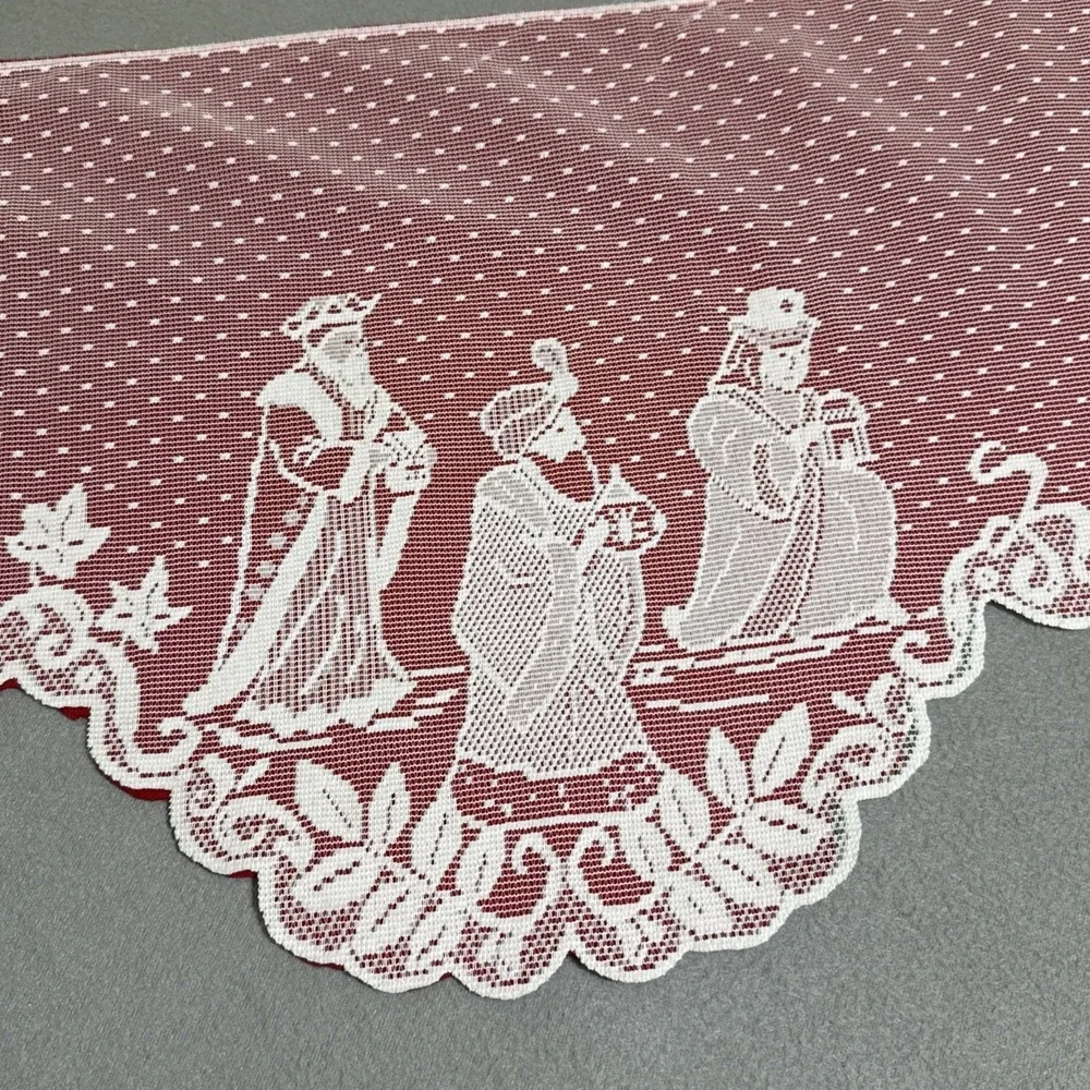 Vtg Christmas Silent Night Nativity Scene Lace Valance Felt Back Topper Handmade